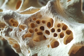 Wall Mural - A close-up view of a rock with multiple holes and crevices