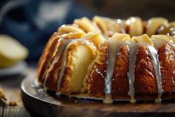 Poster - A bundt cake sits on top of a wooden cutting board, perfect for serving and displaying