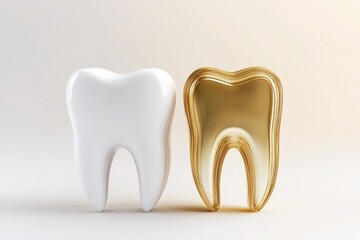 A comparison of a gold tooth and a white tooth on a white background