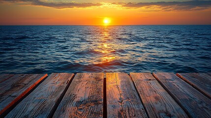 Poster - Ocean sunset pier wood planks; calm sea, idyllic scene, travel brochure
