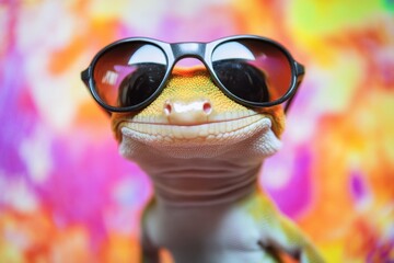 Aufkleber - Close-up of a reptile wearing trendy eyewear, perfect for an unusual editorial or humoristic use