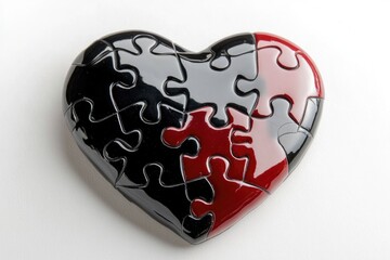 Aufkleber - A creative representation of a heart formed by interlocking puzzle pieces on a clean white background
