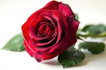 Poster - A single red rose sits atop a white table, perfect for decoration or photography props