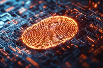 Poster - A close-up image of a fingerprint on top of a circuit board, with electronic components visible