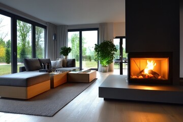 Poster - Furniture and fireplace in a cozy home setting