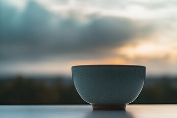 Poster - A white bowl sits on a table, ready for use