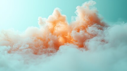 Aufkleber - Orange smoke cloud rising, teal sky, abstract background, design element
