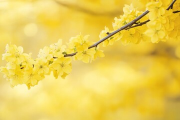 Poster - Close-up shot of a branch of a tree adorned with bright yellow flowers