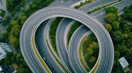 Poster - Aerial view of a highway with multiple lanes, suitable for use in infrastructure or transportation-related projects