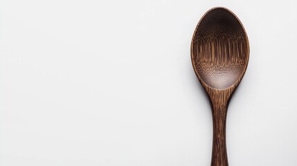 Poster - A solitary wooden spoon lies on a bright white surface, evoking a sense of calm and simplicity, perfect for inspiring thoughtful cooking experiences and delicious creations