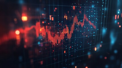 Poster - Abstract Red Digital Stock Market Graph Data Visualization Technology Background Futuristic Finance Chart Modern Business Economic Trend Analysis     