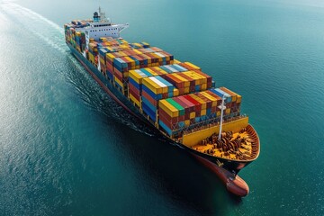 Poster - Large container ship sailing through calm waters
