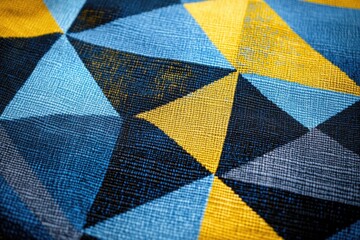 Poster - A warm and cozy close-up shot of a blue and yellow blanket, perfect for showcasing textiles or adding a pop of color to any design