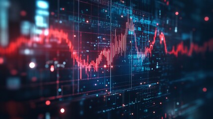 Poster - Abstract Digital Stock Market Data Visualization Red Blue Neon Glowing Lines Chart Financial Technology Background Modern Futuristic Design High Tech 