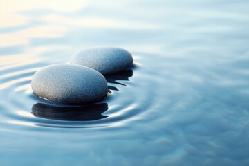 Poster - Two rocks partially submerged in a body of water with gentle ripples