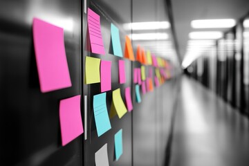 Poster - Black and white photograph of post-it notes stuck to a wall