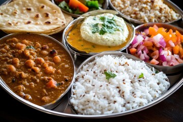 Poster - A plate of food with rice, beans, and mixed vegetables