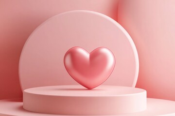 Poster - A heart-shaped object sits atop a pedestal in a pink room, perfect for decorative or symbolic uses