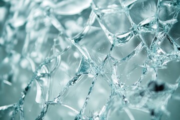Poster - A close-up view of a shattered glass window with shards and fragments scattered around