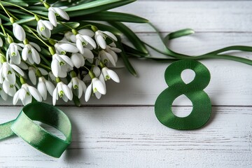 Poster - A delicate bouquet of snowdrops tied with a green ribbon, perfect for winter-themed projects or as a symbol of hope and renewal