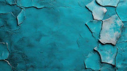 Wall Mural - Bohemian background, Textured blue wall with peeling paint, showcasing a weathered and artistic look.