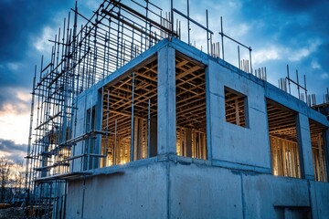 Aufkleber - A building under construction with scaffolding, ideal for architecture or infrastructure projects