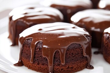 Poster - A delicious-looking chocolate cake with rich chocolate icing served on a white plate, perfect for desserts or special occasions