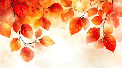 Wall Mural - Vibrant autumn leaves in shades of orange and gold against a soft, blurred background