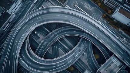 Poster - Aerial view of a busy highway intersection with multiple lanes and traffic