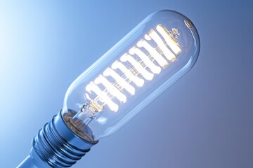 Poster - A bright light bulb shines on a calm blue background, perfect for use in illustrations or designs
