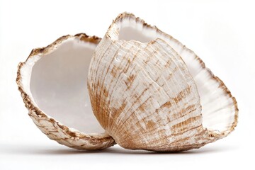 Poster - A close-up shot of a single shell on a white background, perfect for use in designs and illustrations where a natural or oceanic theme is required