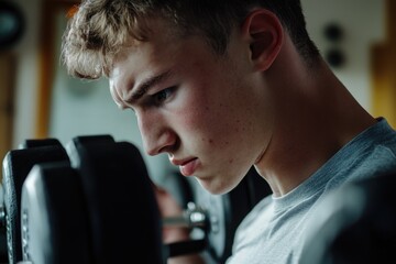 Poster - A young man works out on a machine in a modern gym setting, with a focus on fitness and physical activity