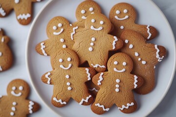Poster - Freshly baked ginger cookies on a plate with white icing, perfect for a sweet treat or gift