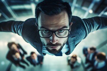 Poster - Confident Businessman Overlooking Team in Modern Office Setting