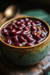 Poster - A bowl filled with red beans sits on a table, great for still life or food photography