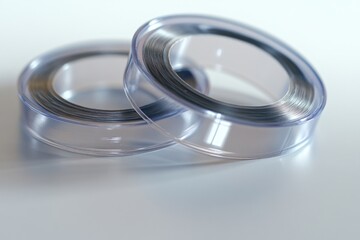 Poster - A pair of transparent rings sit on a flat surface