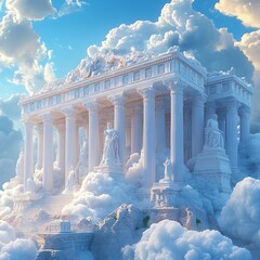 Wall Mural - Classical Greek Sanctuary Resting On Clouds high resolution hd photo