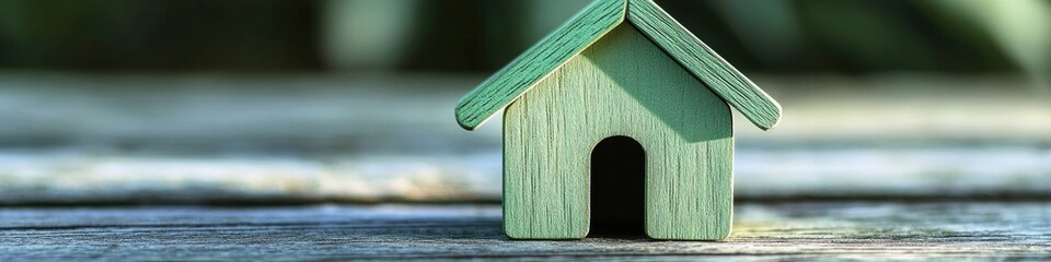 Poster - A small wooden house sits atop a wooden table, perfect for decoration or display
