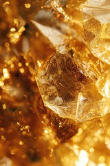 Poster - A detailed view of a piece of ice sitting on a table, highlighting its translucent and fragile appearance