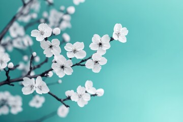 Poster - A close-up shot of a tree branch covered in white flowers, perfect for use in spring or nature-themed projects
