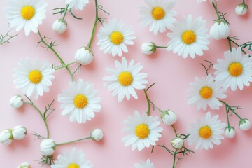 Poster - A collection of white flowers arranged on a pink surface
