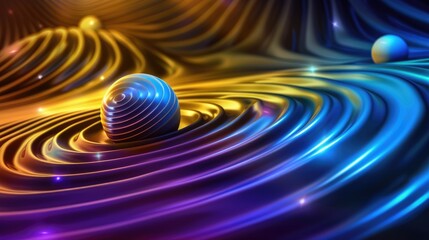 Poster - Dynamic waves of light and color abstract art installation digital realm vivid environment aerial view conceptual design