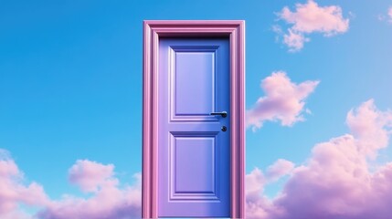 Poster - Mystical purple door opening to a bright sky surreal art outdoor setting dreamlike view conceptual imagery