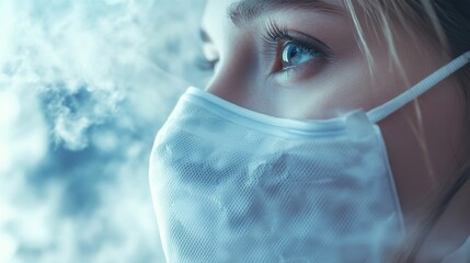 Poster - A close-up shot of a person wearing a face mask, useful for depicting anonymous individuals or conveying a sense of caution