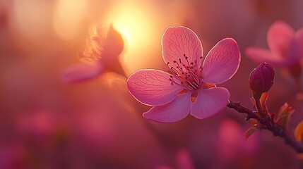 Canvas Print - Pink blossom sunset garden bloom spring sunrise