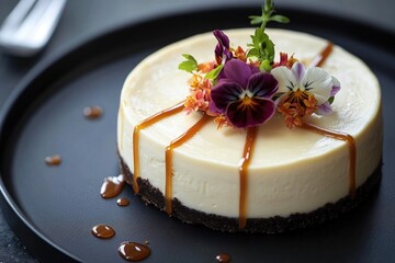 Wall Mural - A decorated cake with fresh flowers on top, served on a plate