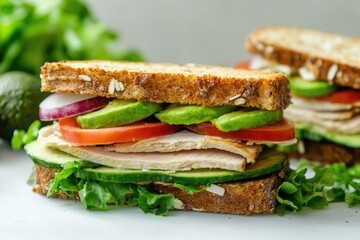 Poster - A tasty looking sandwich with various meats and veggies, great for food or lifestyle photography