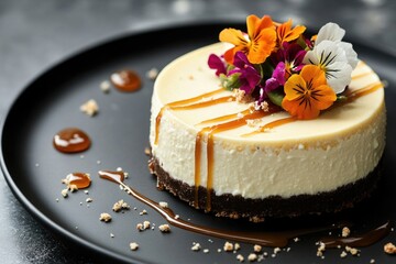 Poster - A delicious-looking cake adorned with fresh flowers on a decorative plate