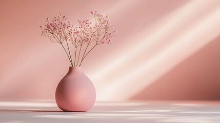 Canvas Print - Pink flowers in vase, sunlit room, minimal design, product background