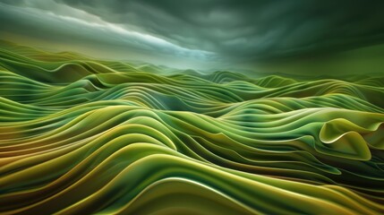 Poster - Dynamic green waves in nature abstract landscape digital art serene environment aerial view eco concept